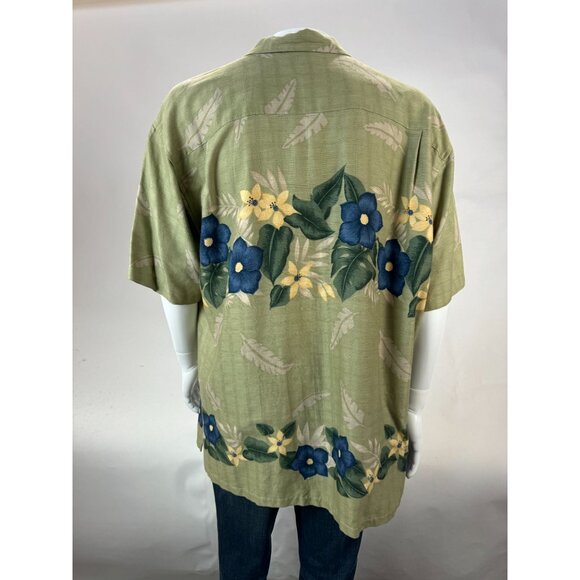 Cherokee XL Mens Green Floral Short Sleeve Button-Up Shirt - Picture 3 of 16